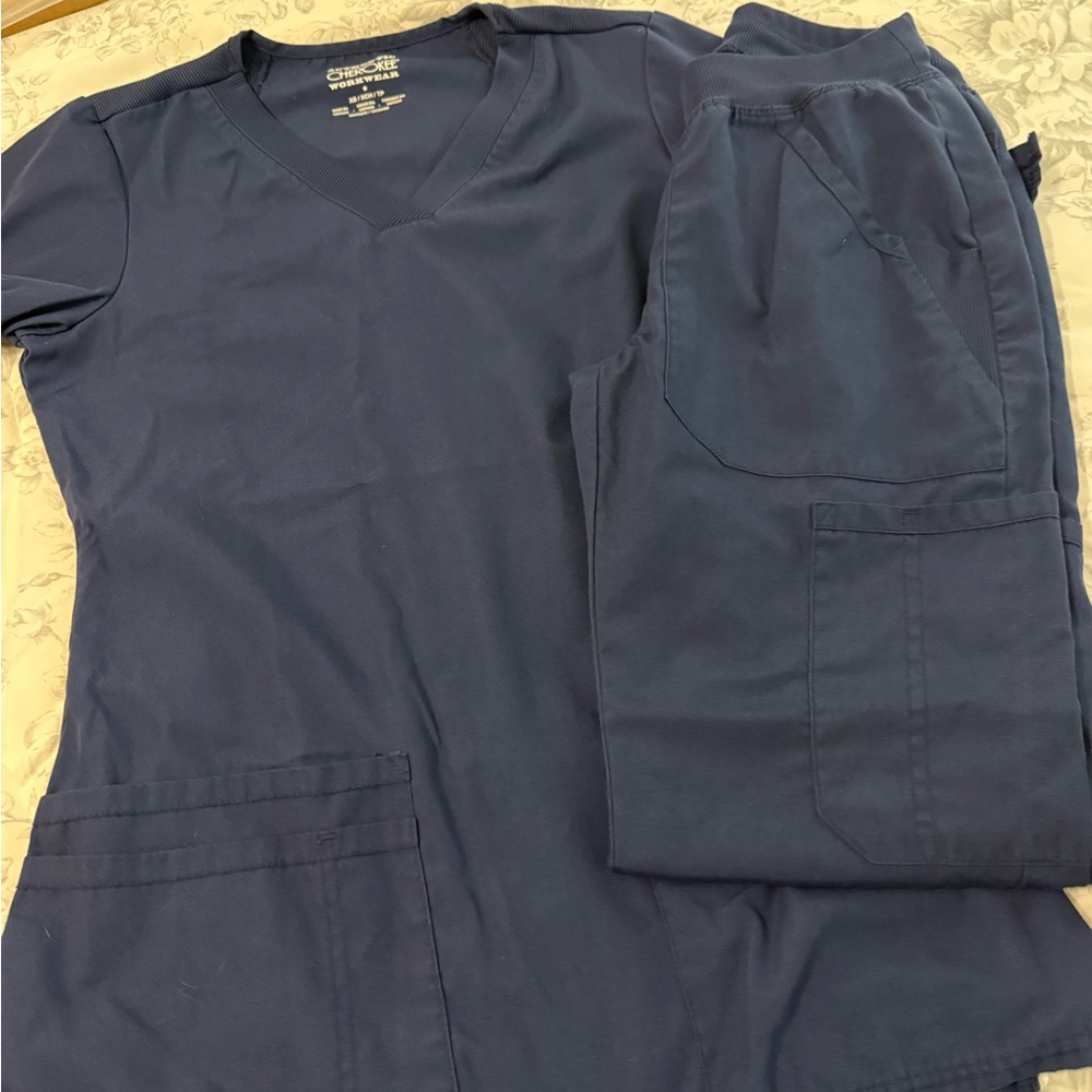 Cherokee Navy V-neck Workwear Scrub Set